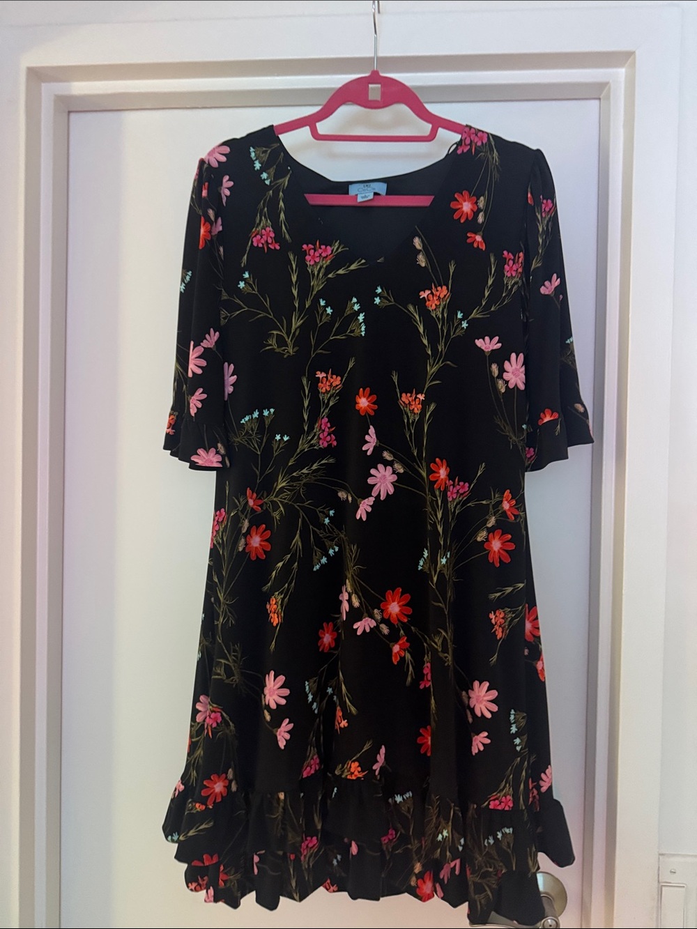 CeCe Black Dress with Pink & Red Floral Print